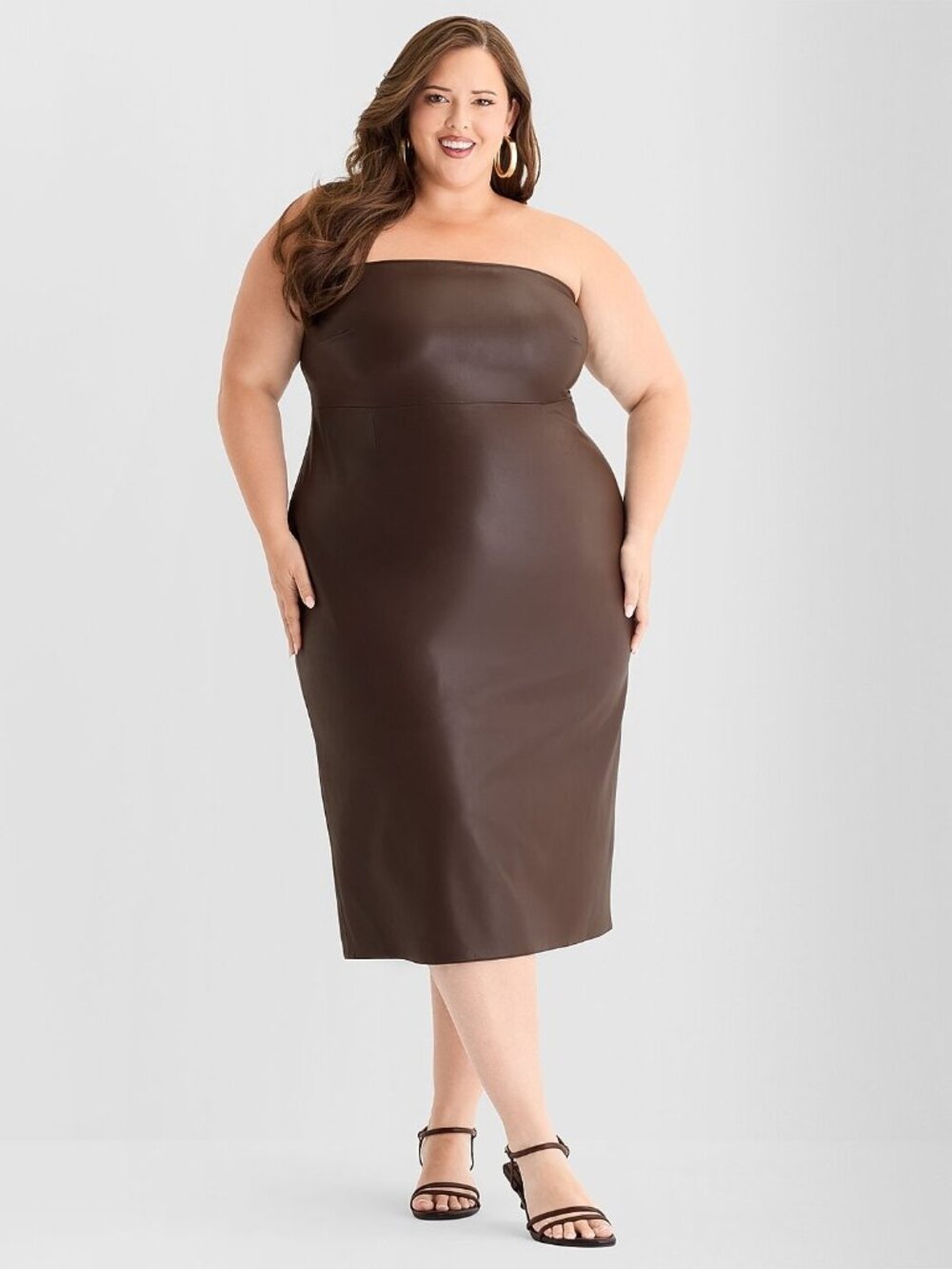 MSRP $100 Ashley Graham Womens 18W-26W Sienna Faux Leather Midi Dress Sheath